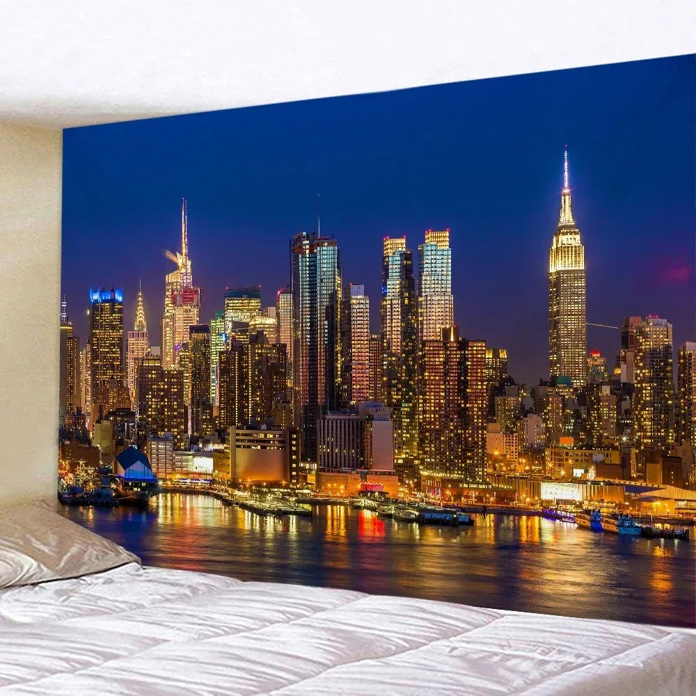 1pc New York City Night View Tapestry Hippie Wall Hanging Home Art Bohemian Decorative Tapestry Background Cloth Sheet Sofa Blan