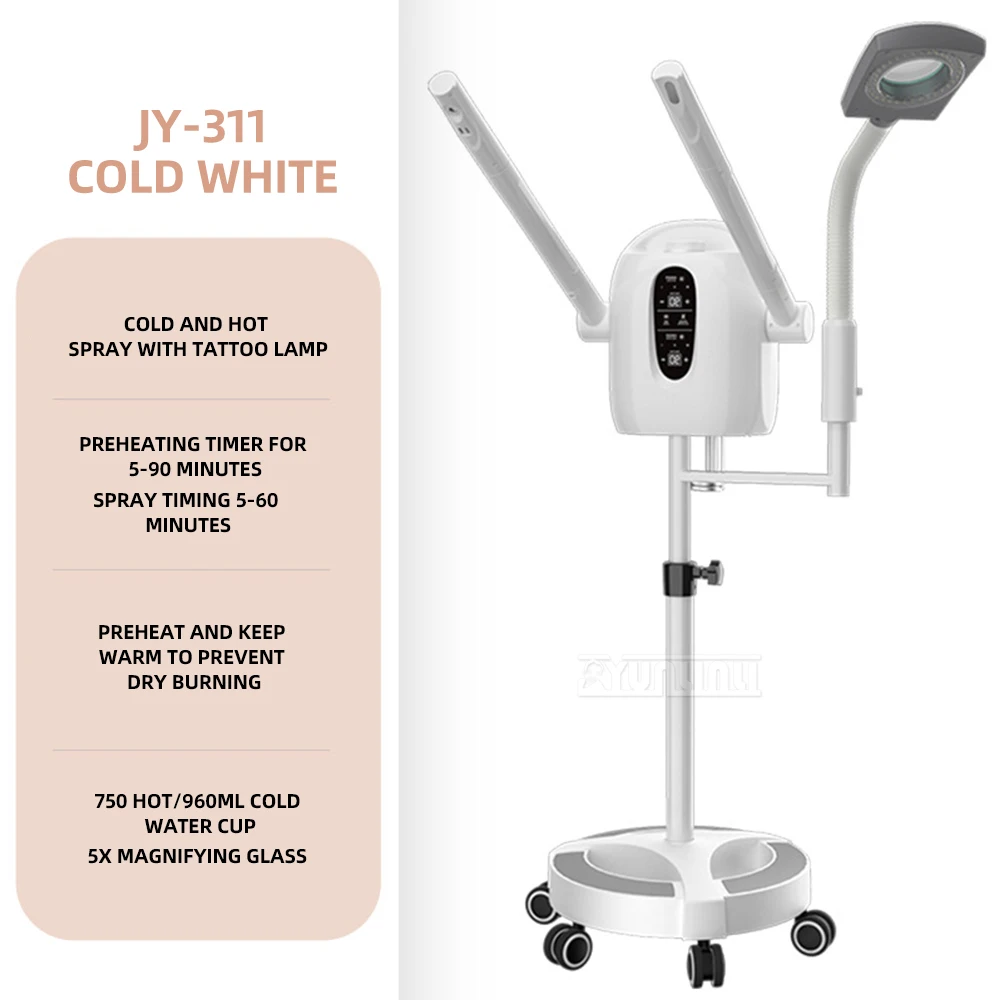Dispositivo hidratante de vapor facial de jato duplo, ferramenta de cuidados com a pele pré-aquecida quente e fria