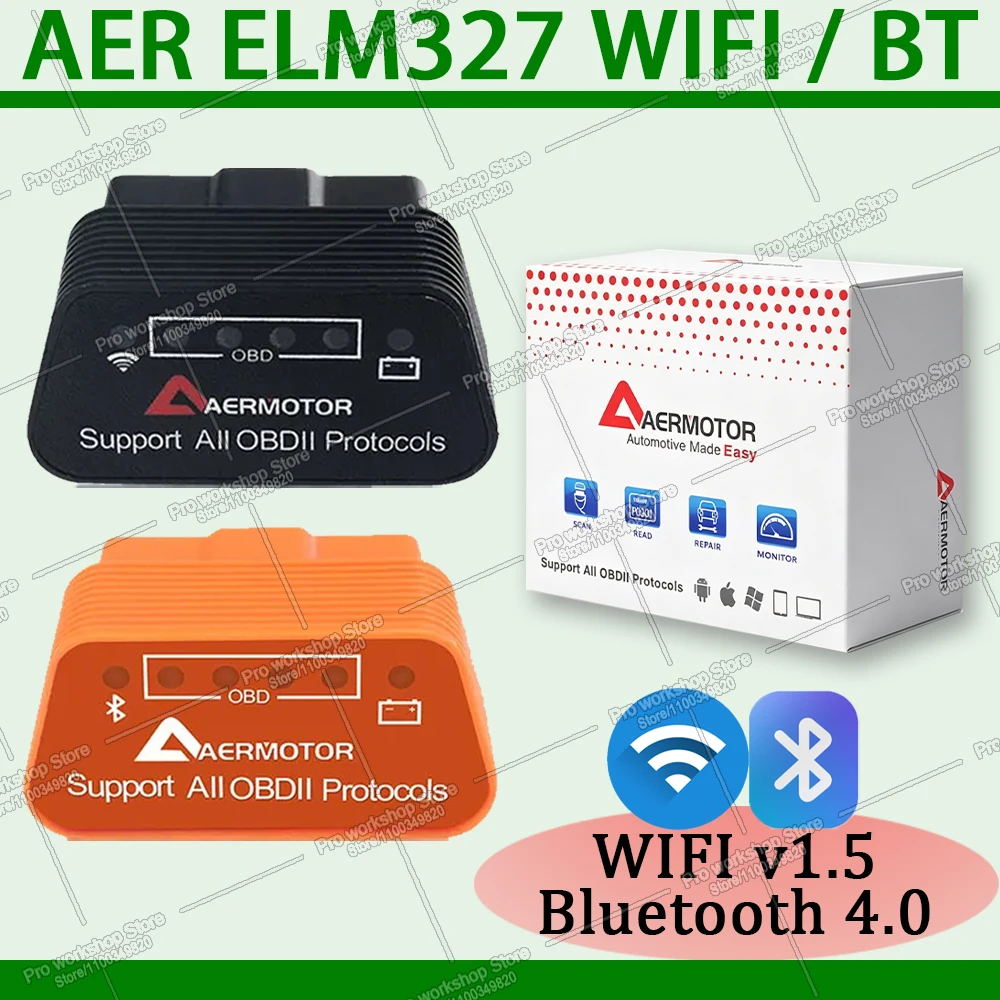 AER ELM327 V1.5 Bluetooth 4.0 OBD2 ELM 327 1.5 Car Diagnostic Tool Support All OBDII Protocols for IOS/Android/Windows/PC