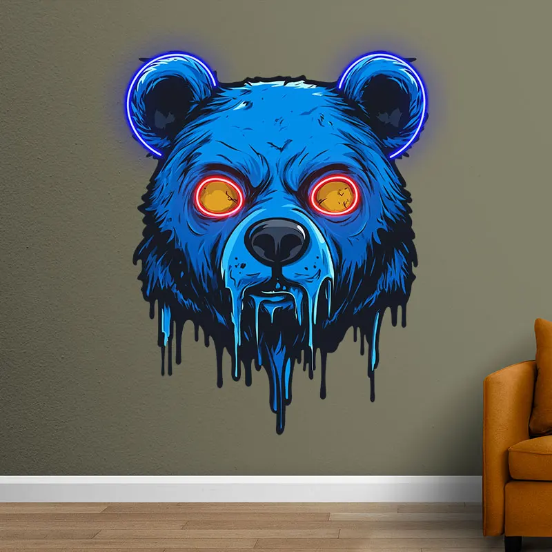 Bear Custom Neon Sign, Bear Head LED Light, Blue Bear Pop Art Decor, LED Wall Art for Bar, Shop, Home, Business Logo Neon Sign