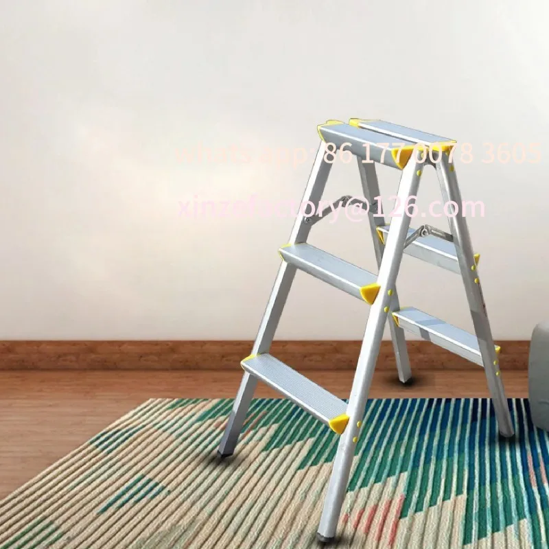 تخصيص 3 خطوة سلم قابل للطي قوي سبائك الألومنيوم سلم عدم الانزلاق متعرجة سلم منصة واسعة خطوات للعمل في الهواء الطلق