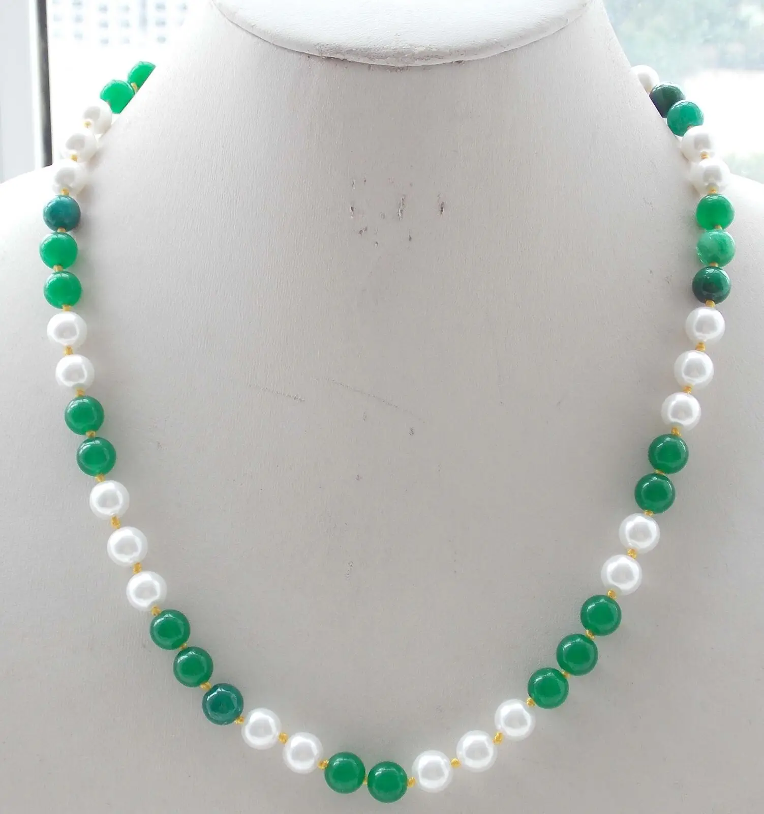 Fashion 8mm White South Sea Shell Pearl Green Jade Beads Gemstone Necklace 16-24