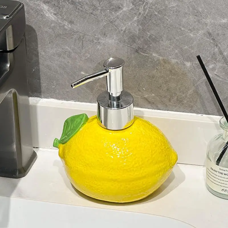 

300ml Lemon-Shaped Ceramic Lotion Bottle Shampoo And Detergent Ideal For Bathroom And Kitchen Use Bathroom Decor