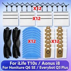 เข้ากันได้กับอะไหล่สำหรับหุ่นยนต์ดูดฝุ่น (iLife T10s / Aonus i8 / Honiture Q6 SE / Everybot Q3 Plus) - แปรงหลัก, แปรงด้านข้าง, แผ่นกรอง HEPA, ผ้าถูพื้น, ถุงเก็บฝุ่น, อุปกรณ์เสริม