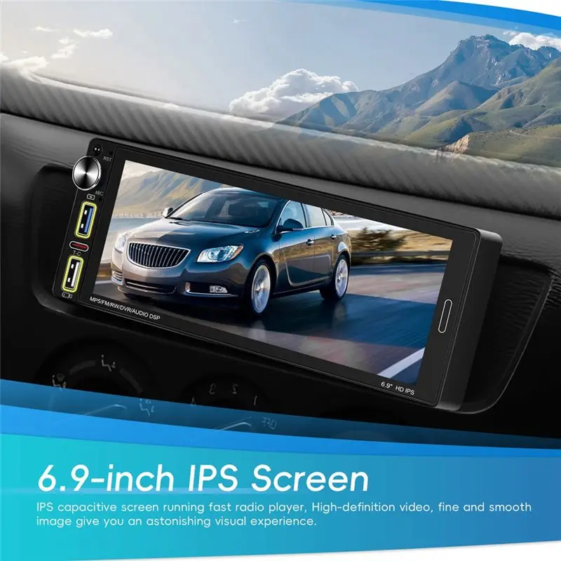 Superior-Single Din Car Stereo With Carplay Android Auto, 6.9 Inch IPS Touch Screen Car Radio Bluetooth FM AM USB SWC