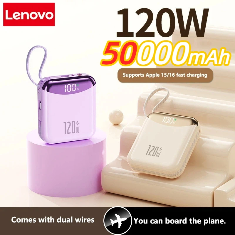 

Lenovo120W 30000mAh Fast Charging Power Bank Large Capacity Portable External Battery Comes with 2 Lines for IPhone 2026 NEW