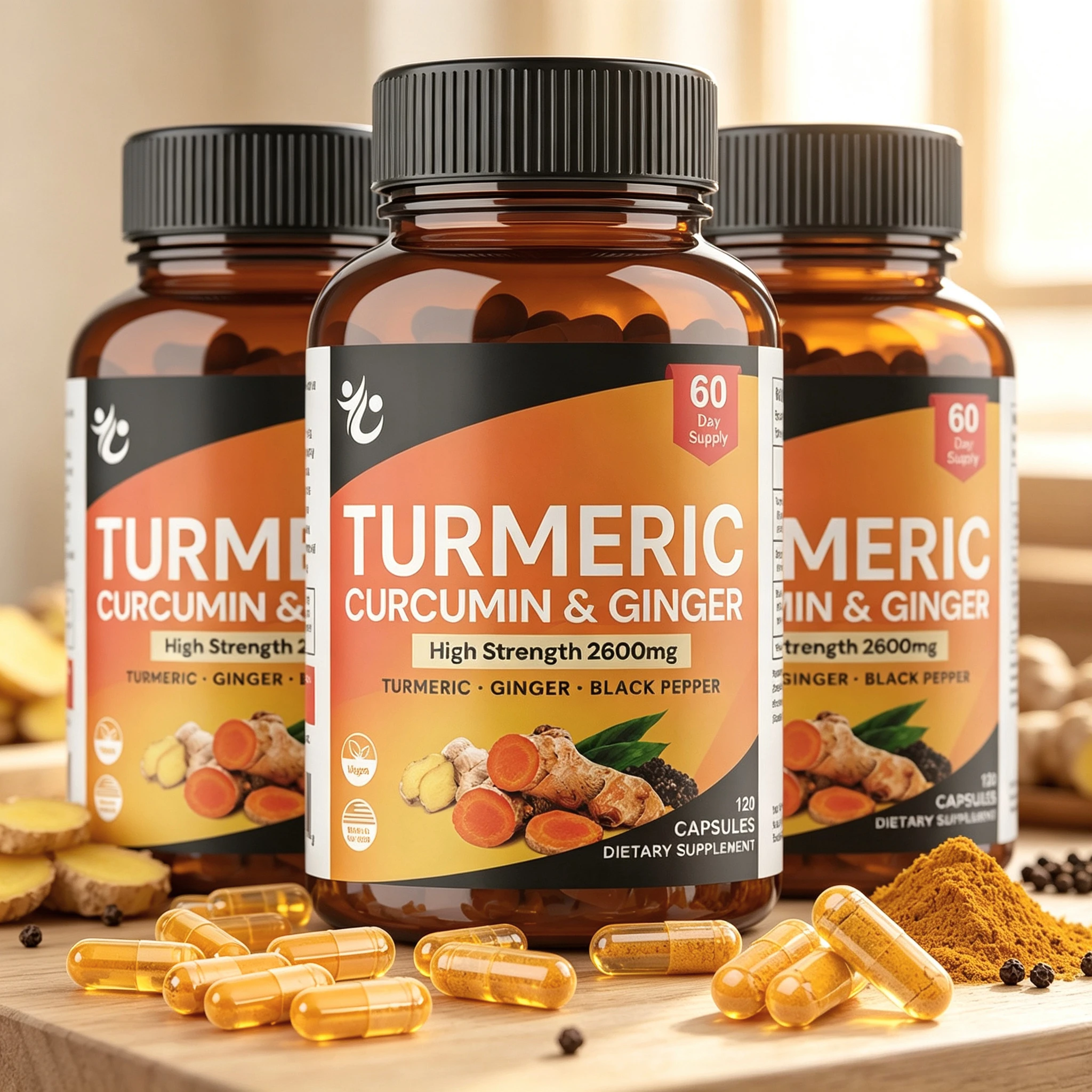 Turmeric Ginger & Pepper 2600mg - for Joint, Digestive & Immune Support, with Ginger Root Curcumin Black Pepper - 120 Capsules