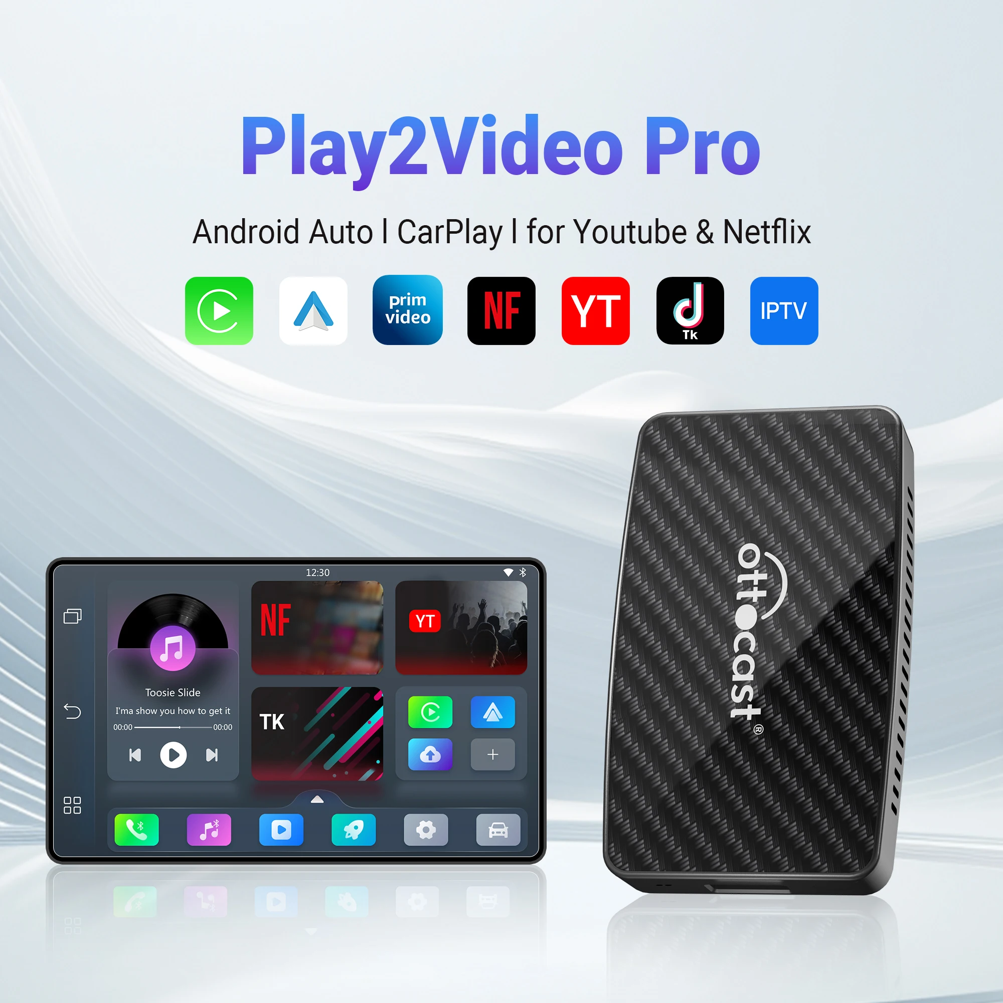 محول OTTOCAST Play2Video Pro اللاسلكي CarPlay اللاسلكي Android Auto لـ Youtube Netflix IPTV ملحقات السيارة لكيا تويوتا