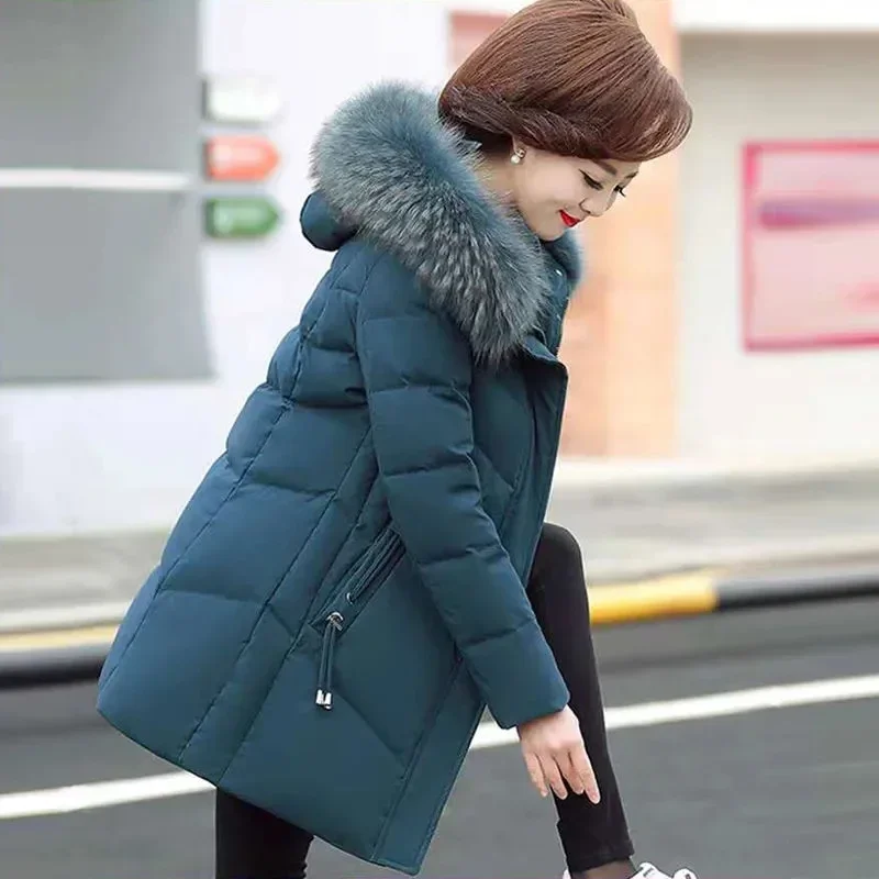 Mother Winter Coat With Fur Collar Elderly Cotton Padded Jacket Womens Thicken Down Padded Jacket Hooded Parka E3236