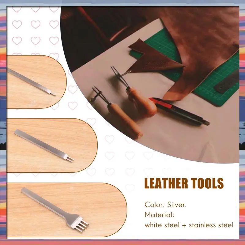 AFBC 6Pcs 1/2/4/6 Prong DIY Diamond Lacing Stitching Chisel Set Leather Edge Skiving DIY Craft Tool, Industrial Grade White Stee