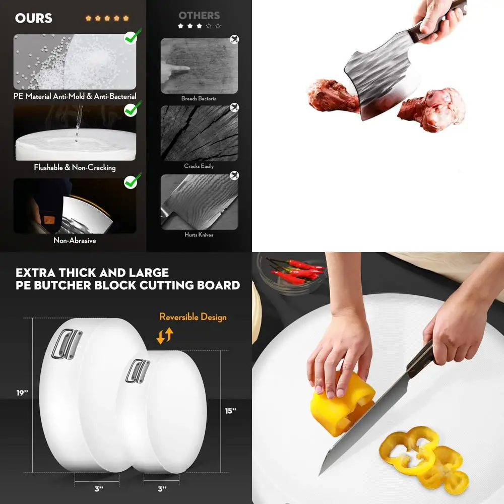 

Thick 3 Round Plastic Butcher Board, 15x15 Kitchen Cutting Surface for Meat and Bones