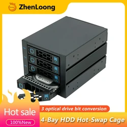 4-Bay Hot Swap Hard Disk Cage Module 3.5-inch SATA SSD HDD Rack Cabinet Data Storage For Three 5.25-inch Optical Drive Position