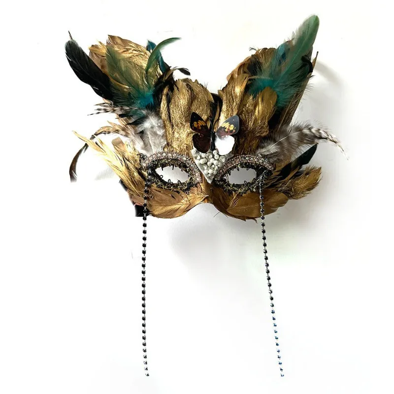 

Маскарадная маска ручной работы с золотыми перьями в стиле 1920-х годов, венецианская маска с павлиньими перьями для Хэллоуина, карнавала, бала для пар