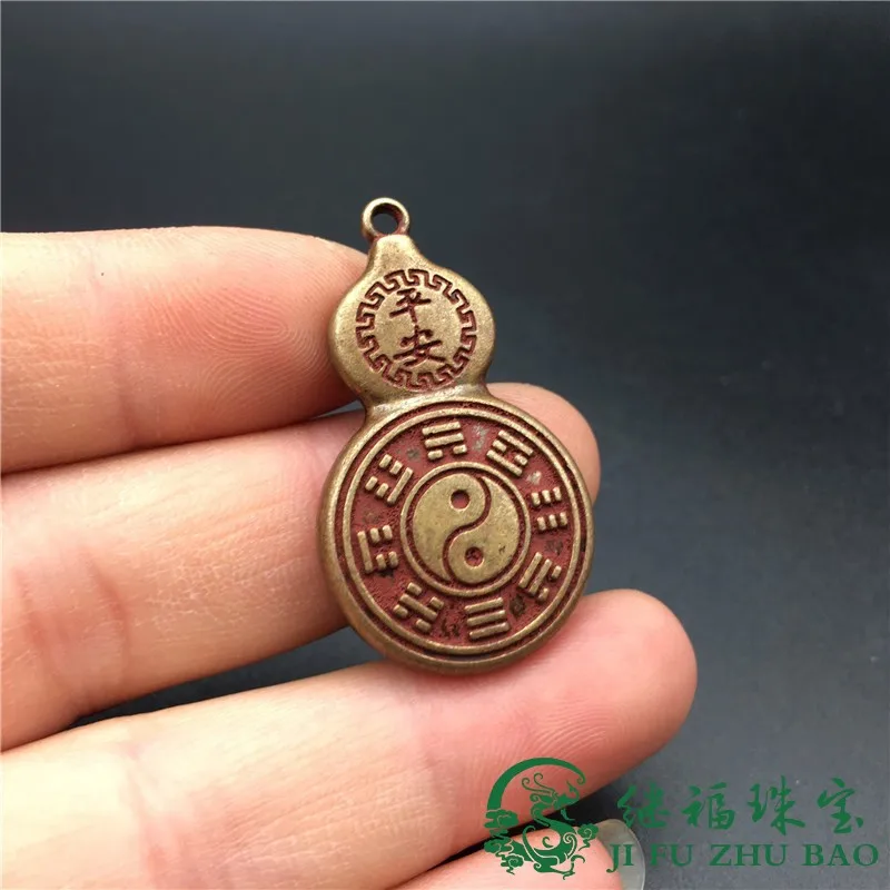 Brass Cinnabar Bronze Statue Baifu Eight-Diagram-Shaped Appetizer Safety-Blessing Card Pendant Gossip Copper Gourd Fu Character