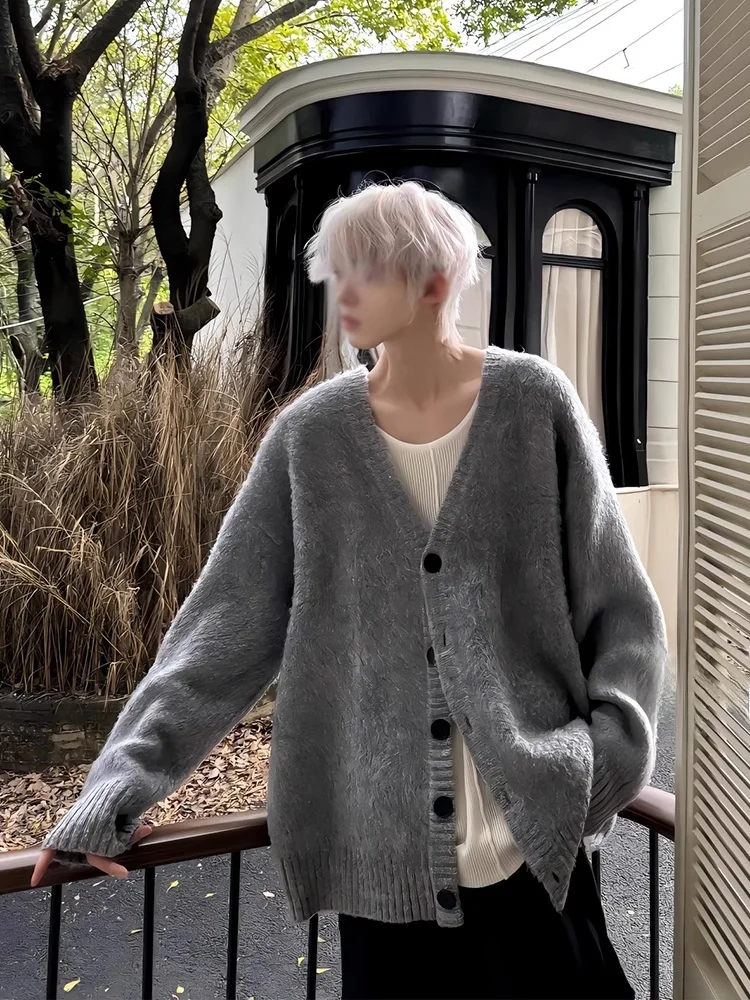 

Мужской кардиган Cleanfit: свободный вязаный свитер с V-образным вырезом, повседневный, модный, в стиле ленивого шика, для весны и осени