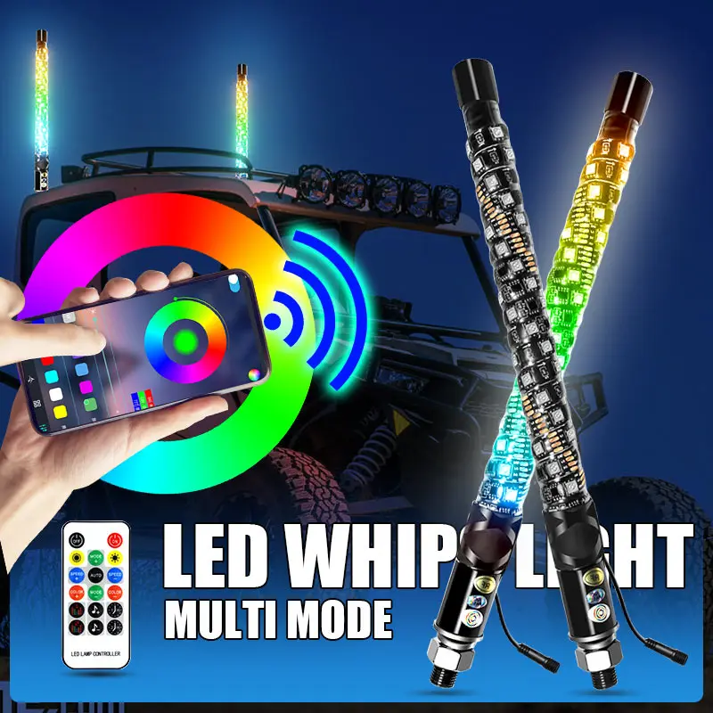 2 قطعة 1FT دوامة LED الدهون سوط أضواء هوائي RGB مطاردة بدوره إشارة الفرامل ضوء عكس الضوء لشاحنات Can-am X3 RZR UTV ATV
