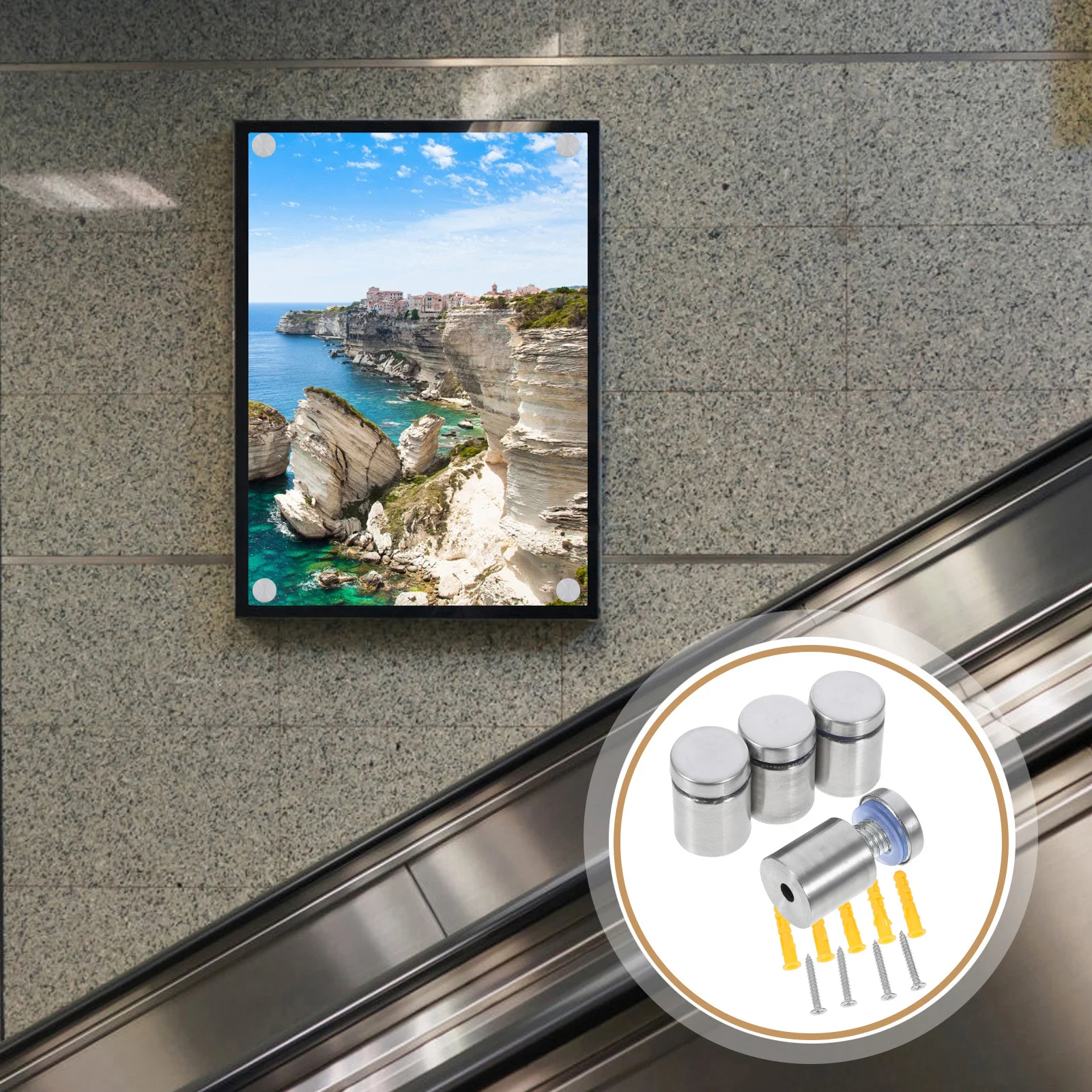 

4Pcs Wall Advertising Standoff Mounts Stainless Steel Heavy Duty Mounting Hardware for Glass Acrylic Signage Boards