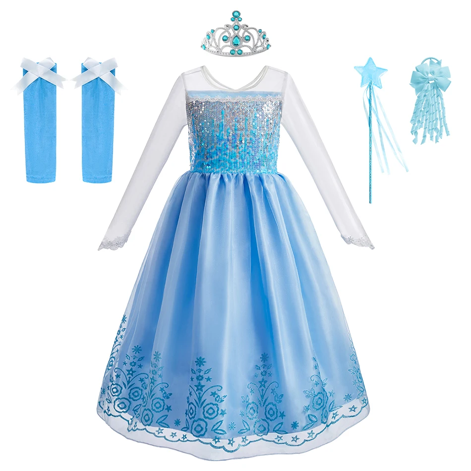 

Girls Christmas Gift Party Dress Sets Kids Halloween Elsa Princess Dresses Baby Girl Clothes Child Snow Queen Cosplay Costume