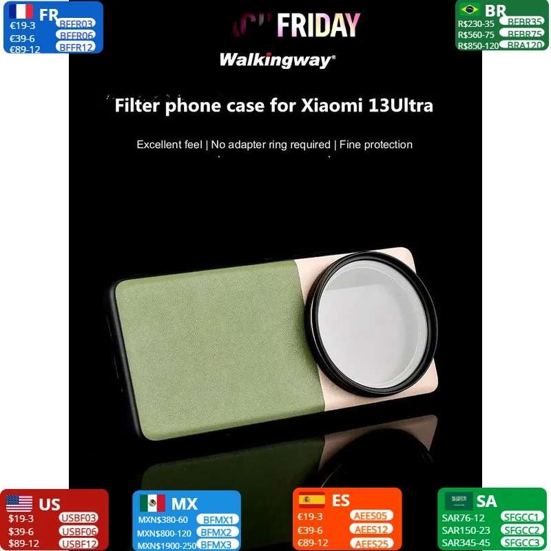 Walkingway Mobile Phone Filter Kit For Xiaomi 13 Ultra Phone Case 67mm Phone Filter box Star/Flare/ND/Soft/Black Mist/CPL Filter