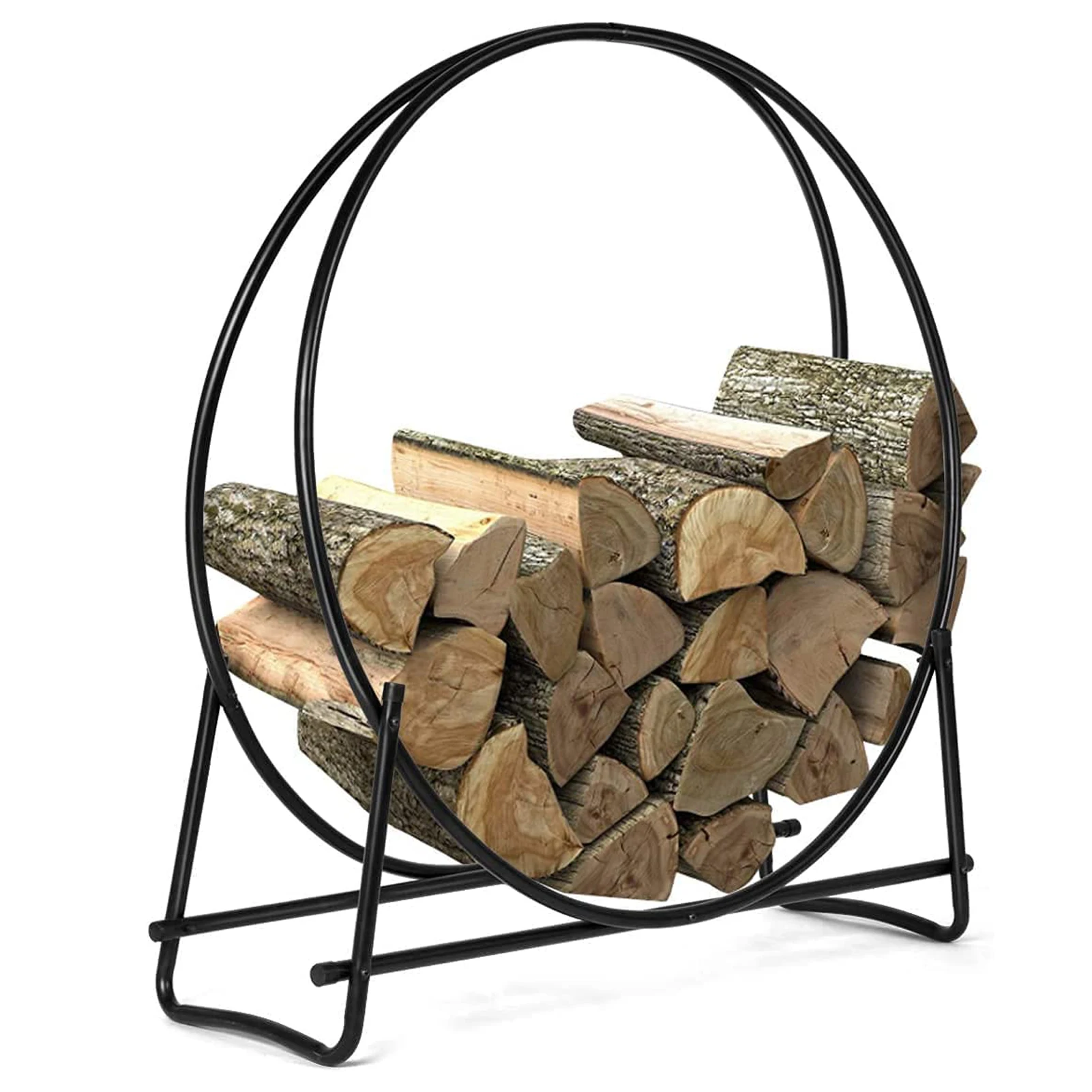Round Tubular Steel Fireplace Wood Storage Holder for Indoor & Outdoor Fireplace Pit Heavy Duty Firewood Log Rack