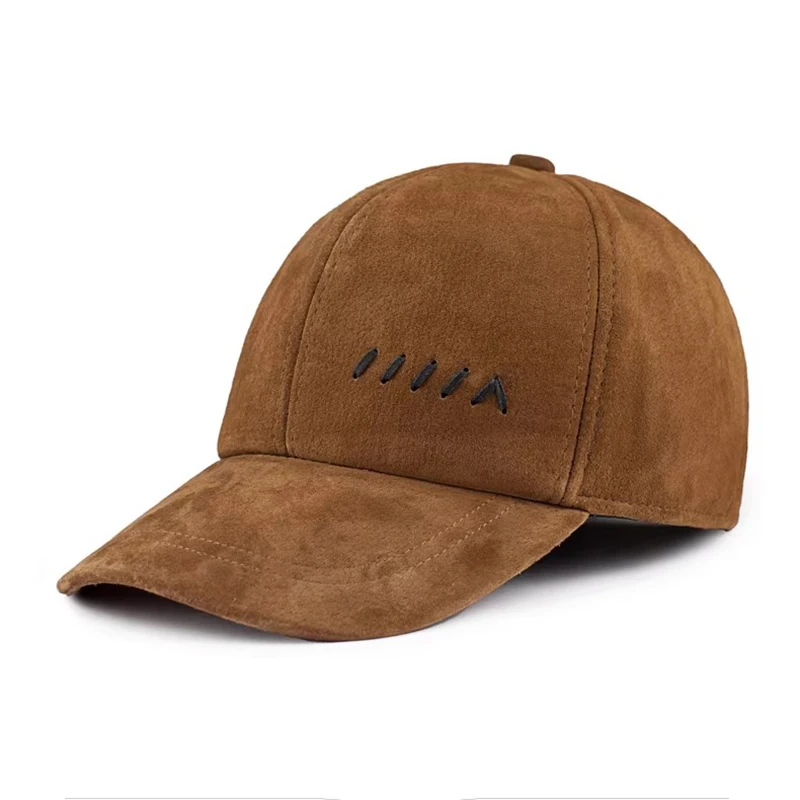 Unisex Genuine Suede Leather Baseball Caps for Mens Womens Adjustable Buckle Back Classic Baseball Hat Visor Cap Male Bone