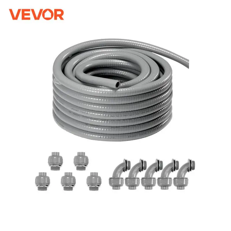 VEVOR PVC Liquid-Tight Electrical Non-Metallic Conduit 100ft with 5 Straight & 5 90-Degree Connector Fittings for Electrical Use