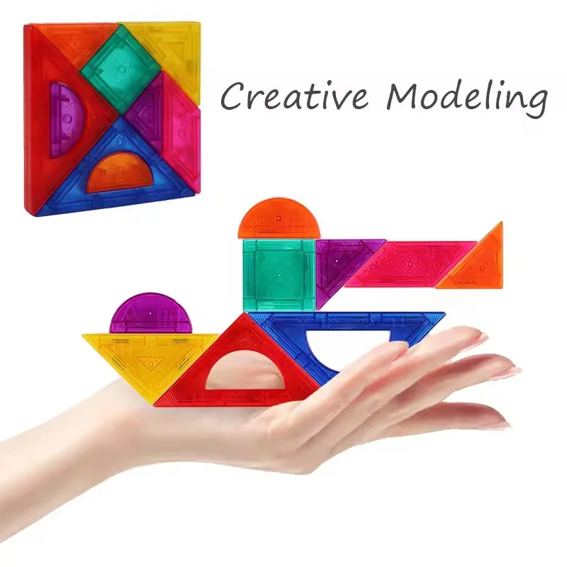 Tangram magnetico Puzzle da 9 pezzi ABS Giocattolo educativo Montessori Figura geometrica 3D Puzzle Gioco Contiene carte didattiche