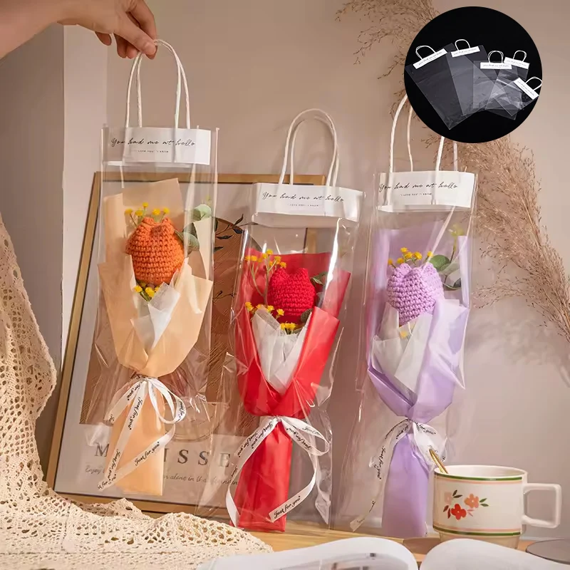 Transparente PVC-Blumenstrauß Tasche Blumen verpackungs box mit Griffen wieder verwendbare Wickelt aschen für Geburtstag Hochzeit Valentinstag