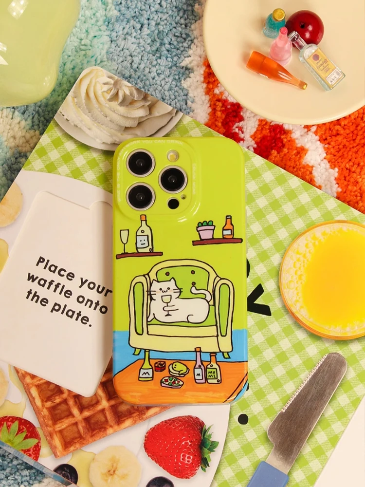 Full Cover Single Layer Phone Case, Suitable for Apple 14 Promax, Fall Protection Case, 13 Cartoon Cute Drunk Mom