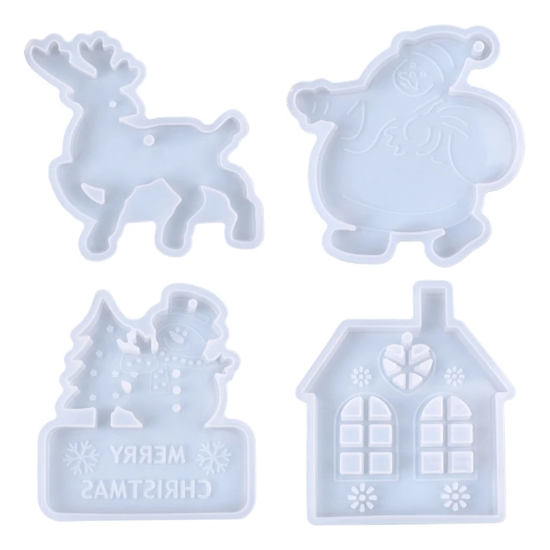 

Christmas Pendants Silicone Mould Santa Elk Xmas House Casting Mold Hanging Ornaments Crystal Epoxy Resin Mold DIY