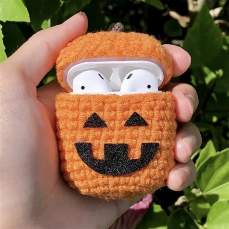 Plush Handmade Knitting pumpkin Bag Shell For AirPods Earphone Case For Airpods Soft Cute Fluffy Bluetooth Charging Box Cover