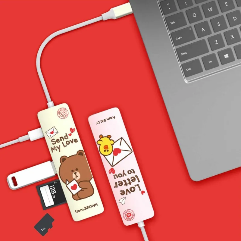 LINEFRIENDS BT21 Tata Brown TYPE-C Extender Office Notebook Universal Six-in-one Breakout Portable Card Reader Converter Gift