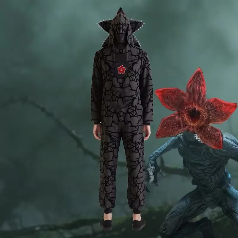 Anime Adult Demogorgon Costume Stranger Pajamas Onesie Floral Headpiece Sleepwear Anime Jumpsuit For Birthday Party Cosplay