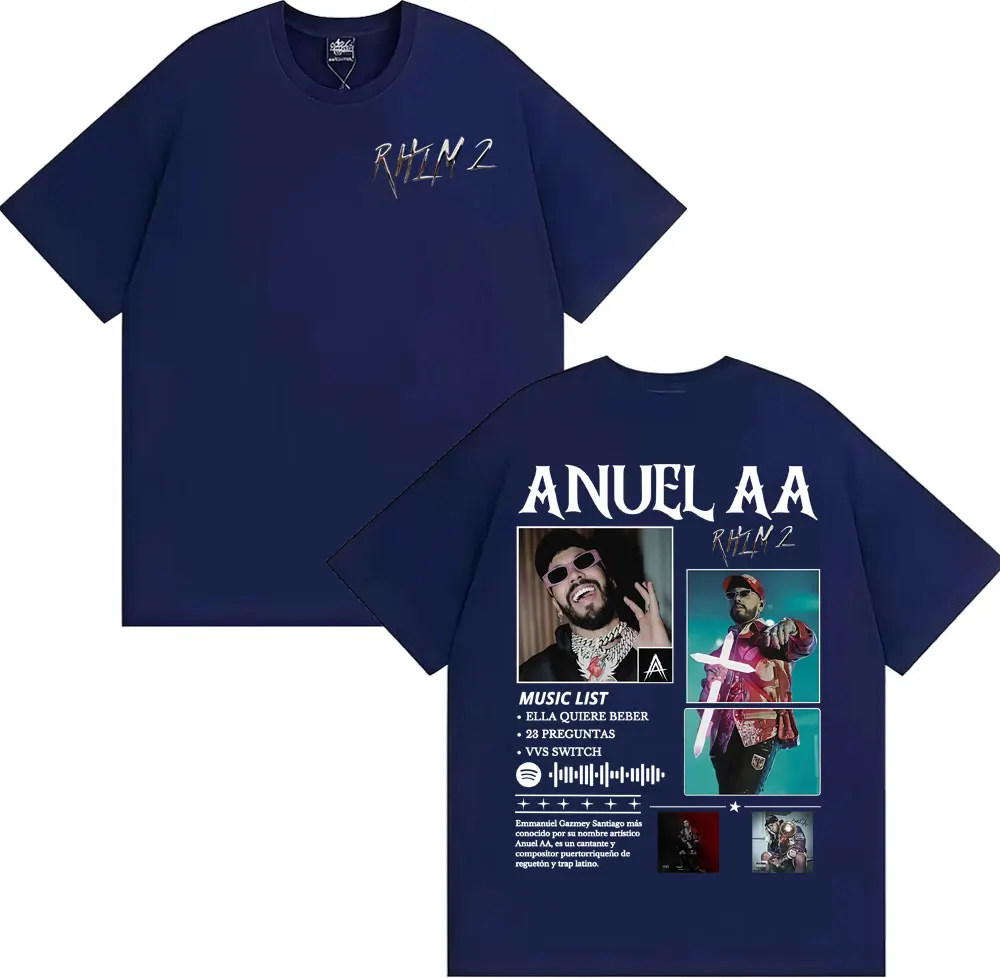 Rapper Anuel AA Rhlm 2 Album 2025 Merch T-shirts for Men Women Fashion Gothic Vintage T Shirt Oversized Cotton Tshirt Streetwear