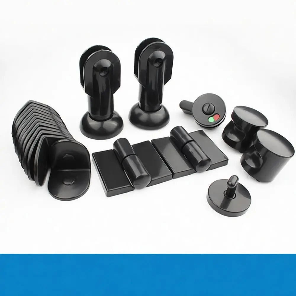 Replacement Public Washroom Stall Hardware Set Black Nylon Support Leg Hinge Lock Corner Fitting Commercial Toilet Unit