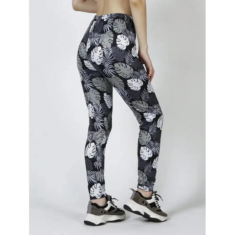 Plant Leaf Print Cropped Pants Casual Sports Leggings High Stretch Yoga Pants Gym Training Pants Outdoor Cycling Leggings