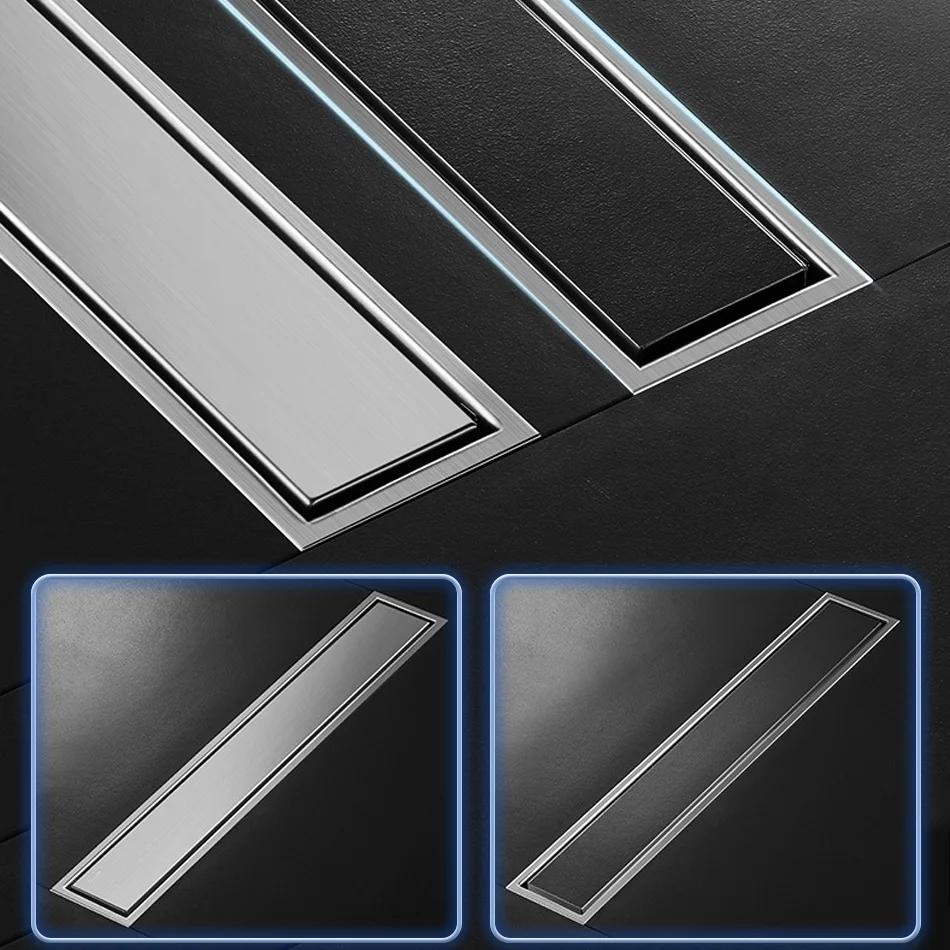 Invisible Tile Floor Drain Brshed Gold Black 304 Stainless Steel Lavatory Bathroom Shower Long Linear Drainage Side Floor Drains