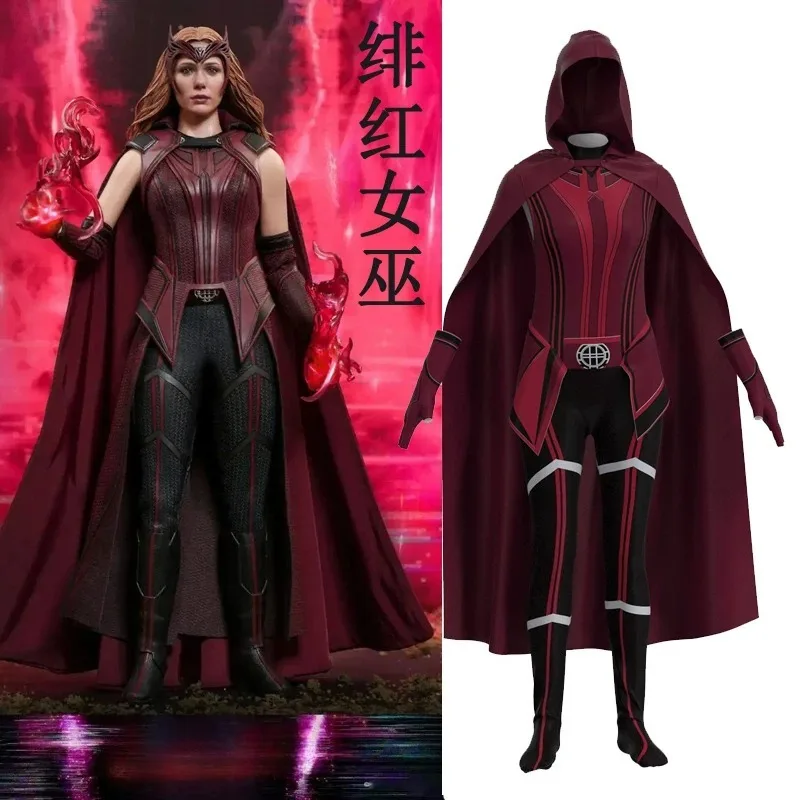 

Chaos Magic Witch Wanda Cosplay Costume Scarlet Corset Dress Headpiece Sleeves Gloves Full Set For Women Halloween Party