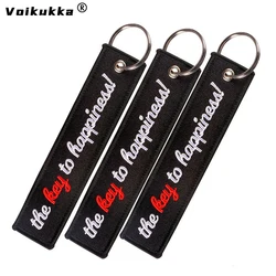 Text Both Sides Embroidery The Key To Happiness Tags Rectangle Keychain Motorcycle Key Chain Accessories Souvenir Wholesale