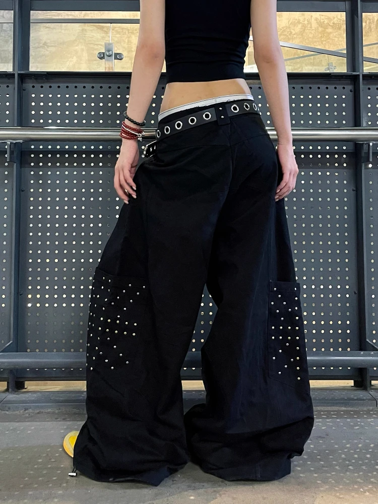 ديبتاون جينز بوي فريند أسود عتيق للنساء فاسق مغسول بأرجل واسعة على الطراز الأمريكي من قماش الدنيم ملابس شارع كبيرة الحجم