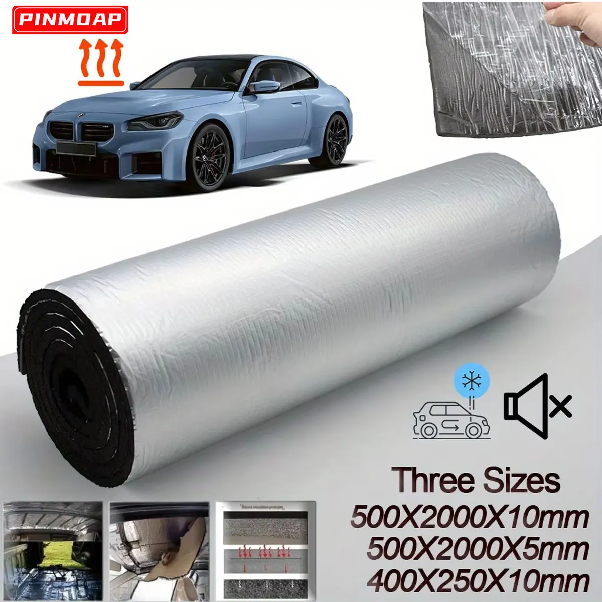 5/10mmCar Thermal Sound Insulation Cotton Roll Self Adhesive Fire Resistant Noise Reduction Mat for Roof Doors Floor Engine Hood