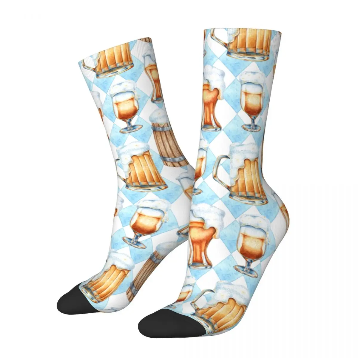 Funny Crazy Sock for Men Glass Of Beer Chips Hip Hop Vintage Beer Seamless Pattern Printed Boys Crew Sock Casual Gift