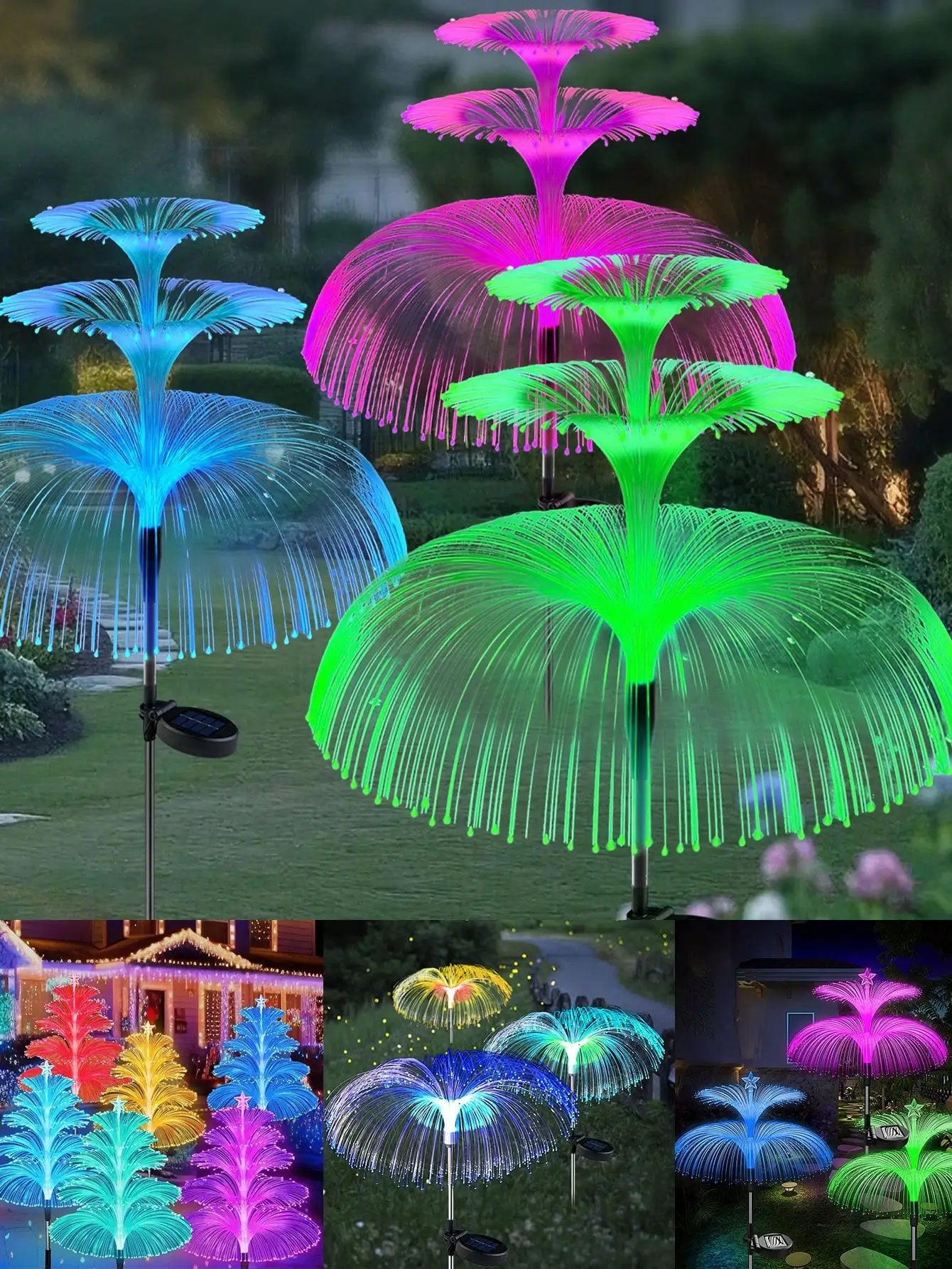 

1Pc Solar Garden Lights New Upgraded Solar Outdoor Lights 7 Color Changing Double Jellyfish And Star Solar Flower Lights For Christmas Outdoor Yard Garden Decor,Gifts For Women