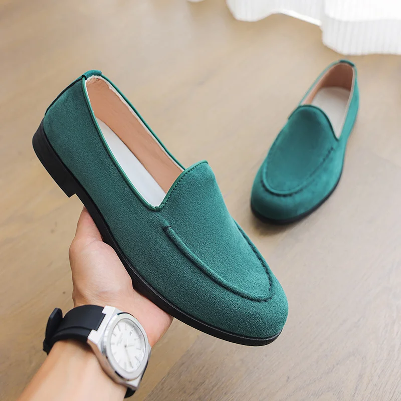 

Green Men's Loafers Size 39-45 Flat Social Shoe Male Moccasins Comfort Slip-On Suede Leather Casual Shoes For Men zapatos hombre