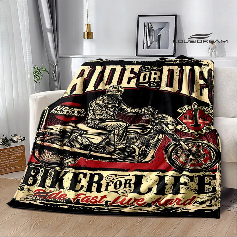 Motorcycle retro printing blanket Flange Warm blanket Soft and comfortable blanket picnic blanket bed linings birthday gift