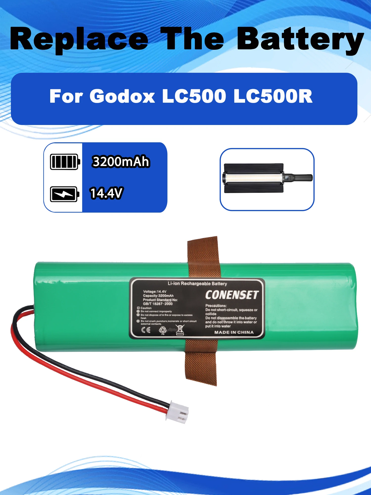 14.4V 3200mAh Replacement Battery for Godox LC500 LC500R External Fill Light LED Lamp Parts Accessories
