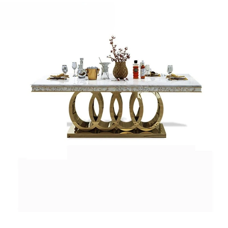 

Обеденный гарнитур из нержавеющей стали, современная мебель для дома, обеденный стол из мрамора, прямоугольный стол