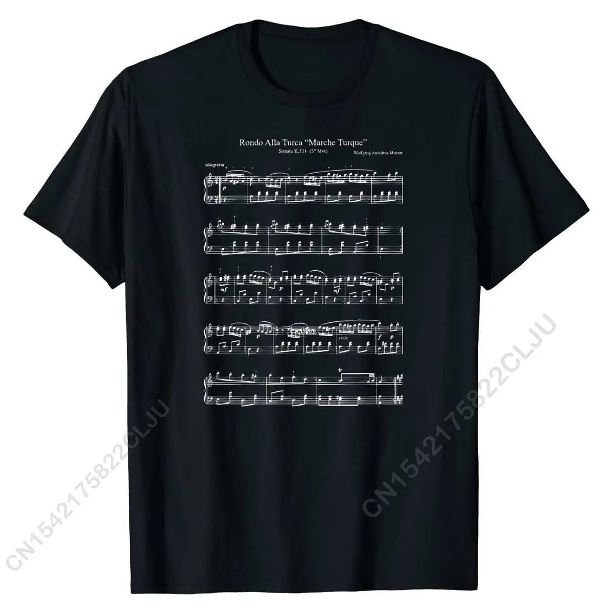 Mozart Music Notes Score - Rondo Alla Turca Funny T-Shirt Men Cotton Tshirts For Students Custom T Shirt Oversized Cosie