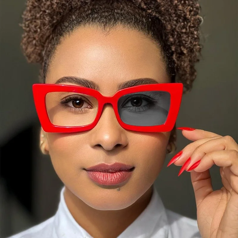 

Retro Large Square Femal Glass Frame Photochromic Grey Anti Blue Light Computer Women Reading Glasses Degrees 0~+6