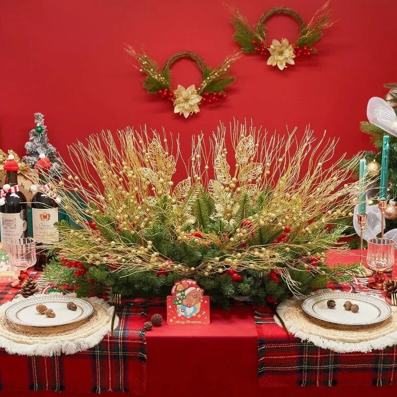 5/10 Stück Goldglitzer-Weihnachtsbaumdekoration Künstliche Beerenstiele Weihnachtsstern-Blumenzweige Ornament für Neujahrsdekoration – Detail 6